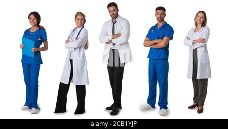 Collection of full length portraits of medical doctors. Design element, studio isolated on white background Stock Photo