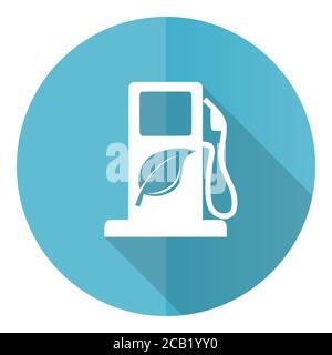 Biofuel vector icon, flat design blue round web button isolated on white background Stock Vector