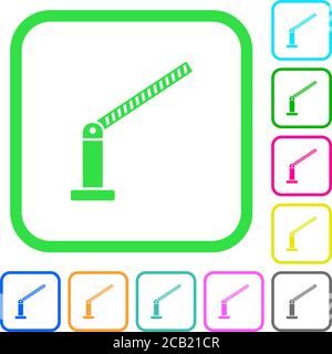 Opened barrier vivid colored flat icons in curved borders on white background Stock Vector