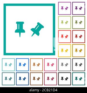 Toggle pin flat color icons with quadrant frames on white background Stock Vector