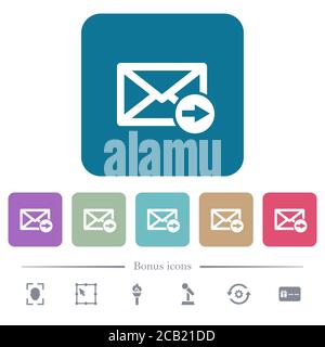 Mail forwarding white flat icons on color rounded square backgrounds. 6 bonus icons included Stock Vector