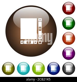 Blank document with scroll bars white icons on round color glass buttons Stock Vector