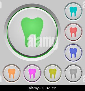 Single tooth color icons on sunk push buttons Stock Vector
