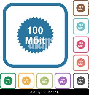 100 mbit guarantee sticker simple icons in color rounded square frames on white background Stock Vector