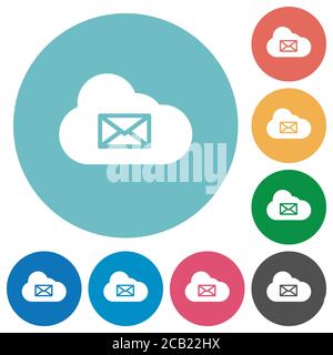 Cloud mail system flat white icons on round color backgrounds Stock Vector