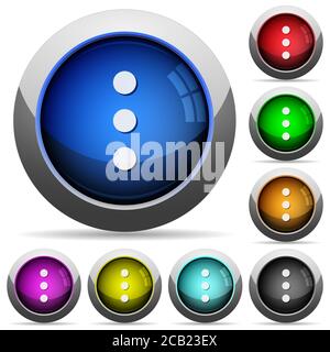 More options icons in round glossy buttons with steel frames Stock Vector
