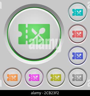 Catering discount coupon color icons on sunk push buttons Stock Vector