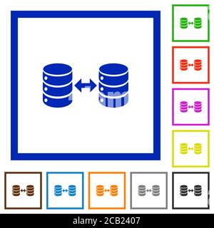 Syncronize databases flat color icons in square frames on white background Stock Vector
