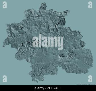 Shape of Constantine, province of Algeria, with its capital isolated on a solid color background. Colored elevation map. 3D rendering Stock Photo