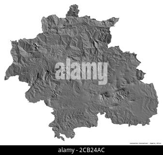 Shape of Constantine, province of Algeria, with its capital isolated on white background. Bilevel elevation map. 3D rendering Stock Photo