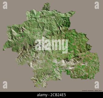 Shape of Constantine, province of Algeria, with its capital isolated on a solid color background. Satellite imagery. 3D rendering Stock Photo