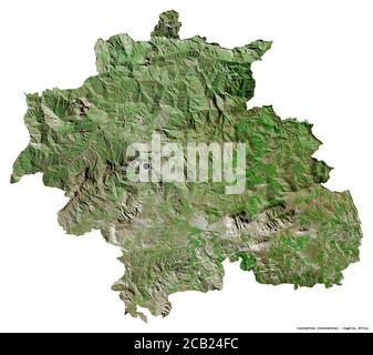 Shape of Constantine, province of Algeria, with its capital isolated on white background. Satellite imagery. 3D rendering Stock Photo