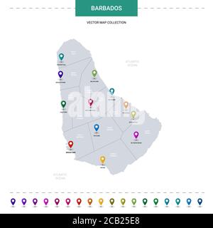 Barbados map with location pointer marks. Infographic vector template, isolated on white background. Stock Vector