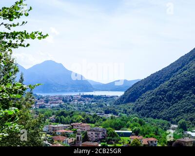 The city of Verbania and Lago Maggiore seen from Val Grande National Park, Piedmont region, Italy Stock Photo