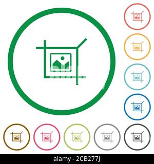 Crop picture flat color icons in round outlines on white background Stock Vector