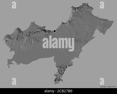Shape of Oran, province of Algeria, with its capital isolated on a solid color background. Bilevel elevation map. 3D rendering Stock Photo