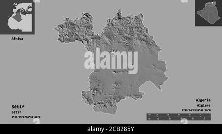 Setif, province of Algeria. Bilevel elevation map with lakes and rivers ...
