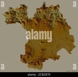 Shape of Sétif, province of Algeria, with its capital isolated on a solid color background. Topographic relief map. 3D rendering Stock Photo