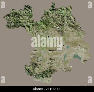 Shape of Sétif, province of Algeria, with its capital isolated on a solid color background. Satellite imagery. 3D rendering Stock Photo