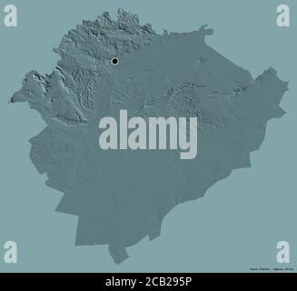 Shape of Tiaret, province of Algeria, with its capital isolated on a solid color background. Colored elevation map. 3D rendering Stock Photo