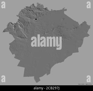 Shape of Tiaret, province of Algeria, with its capital isolated on a solid color background. Bilevel elevation map. 3D rendering Stock Photo