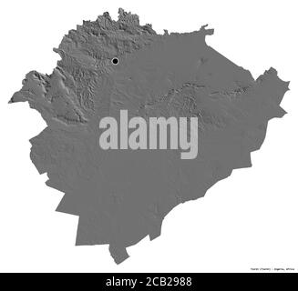 Shape of Tiaret, province of Algeria, with its capital isolated on white background. Bilevel elevation map. 3D rendering Stock Photo