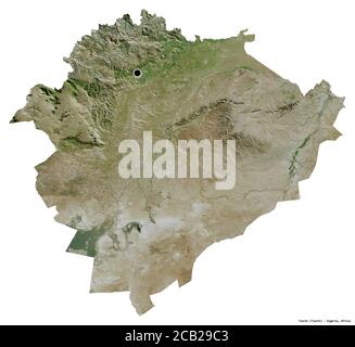 Shape of Tiaret, province of Algeria, with its capital isolated on white background. Satellite imagery. 3D rendering Stock Photo