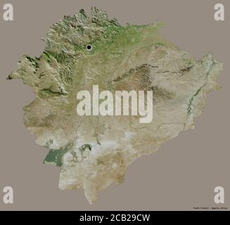 Shape of Tiaret, province of Algeria, with its capital isolated on a solid color background. Satellite imagery. 3D rendering Stock Photo