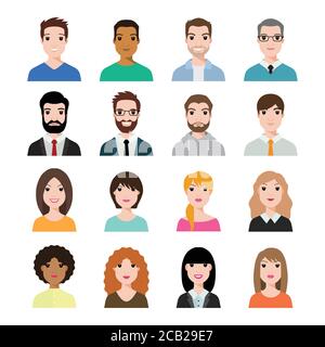 People icons set avatar profile diverse faces (use for social network) . Vector illustration of flat design people characters. Stock Vector