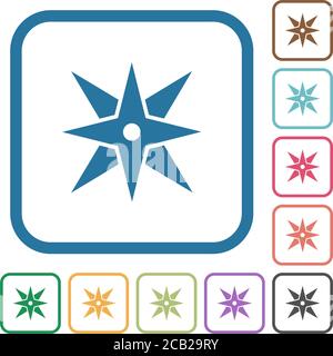 Compass simple icons in color rounded square frames on white background Stock Vector