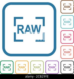 Camera raw image mode simple icons in color rounded square frames on white background Stock Vector