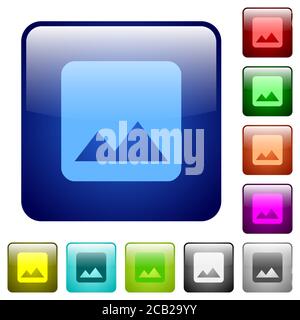 Single image icons in rounded square color glossy button set Stock Vector