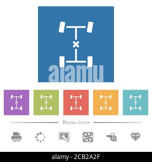 Central differential lock flat white icons in square backgrounds. 6 bonus icons included. Stock Vector