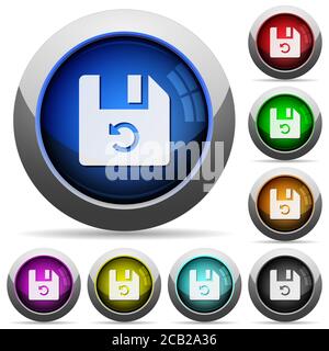 Undo last file operation icons in round glossy buttons with steel frames Stock Vector