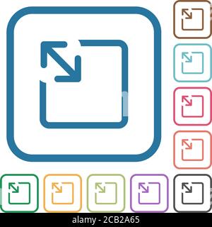 Resize object simple icons in color rounded square frames on white background Stock Vector