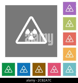 Nuclear warning flat icons on simple color square backgrounds Stock Vector