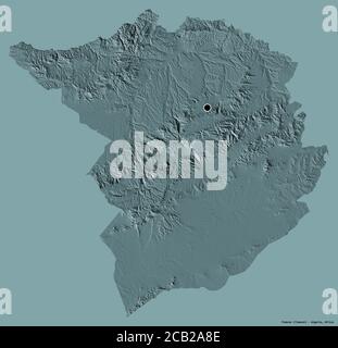 Shape of Tlemcen, province of Algeria, with its capital isolated on a solid color background. Colored elevation map. 3D rendering Stock Photo