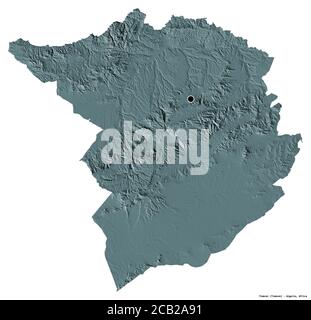 Shape of Tlemcen, province of Algeria, with its capital isolated on white background. Colored elevation map. 3D rendering Stock Photo