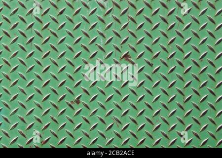 green vintage old diamond plate metal warehouse shop step suitable for website marketing background backdrop setting architecture architectural layout Stock Photo