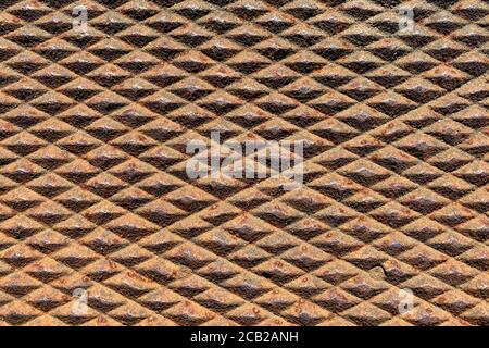 rusty rusted vintage old diamond plate deep texture metal suitable for website background marketing backgrounds backdrops architecture architectural l Stock Photo