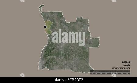 Desaturated shape of Angola with its capital, main regional division ...