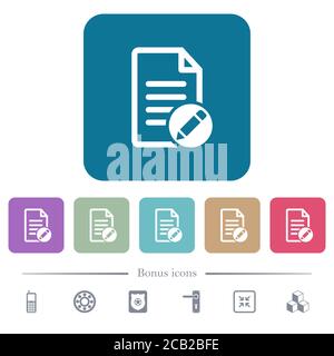 Rename document white flat icons on color rounded square backgrounds. 6 bonus icons included Stock Vector