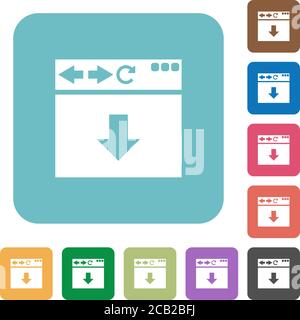Browser scroll down white flat icons on color rounded square backgrounds Stock Vector