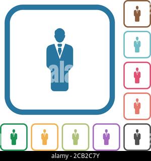 Businessman silhouette simple icons in color rounded square frames on white background Stock Vector