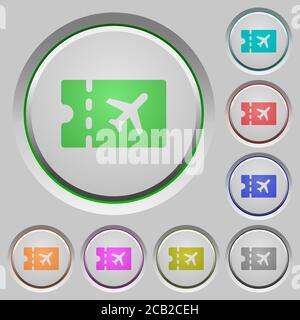 Air travel discount coupon color icons on sunk push buttons Stock Vector