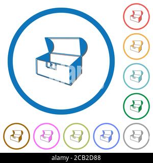 Empty open coffer flat color vector icons with shadows in round outlines on white background Stock Vector