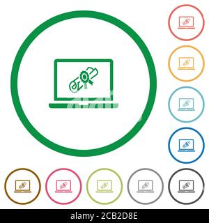Webinar on laptop flat color icons in round outlines on white background Stock Vector