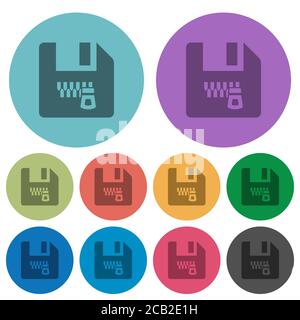Zipped file darker flat icons on color round background Stock Vector