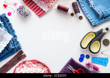 frame for text from sewing supplies on a white background Stock Photo