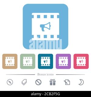 Movie director white flat icons on color rounded square backgrounds. 6 bonus icons included Stock Vector